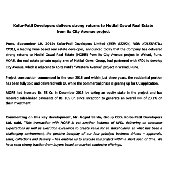 Kolte-Patil Developers delivers strong returns - Life Republic